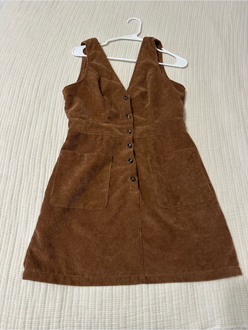 SHEIN Brown Corduroy Button-Front Mini Dress